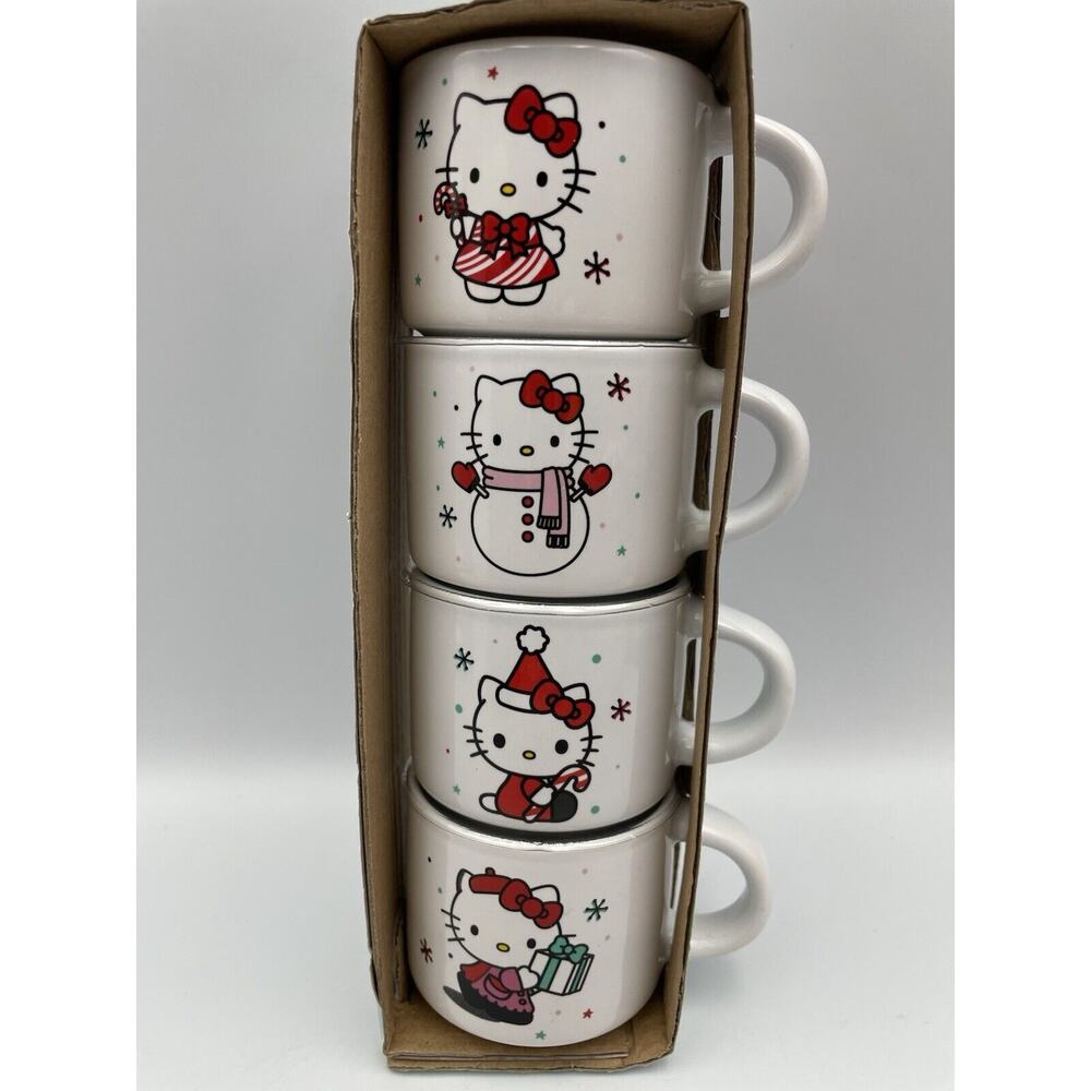 Hello Kitty Christmas Stacked Ceramic Espresso Mugs Set of 4 TikTok Viral! NEW!